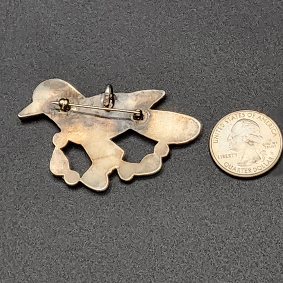 Zuni Multi-stone and Sterling Bird Brooch/Pendant - Picture 4 of 6